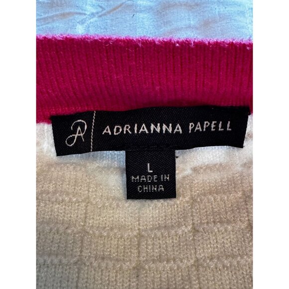 Adrianna Papell Ribbed Cardigan Sweater Women's L White Pink Trim Old Money - Picture 3 of 10